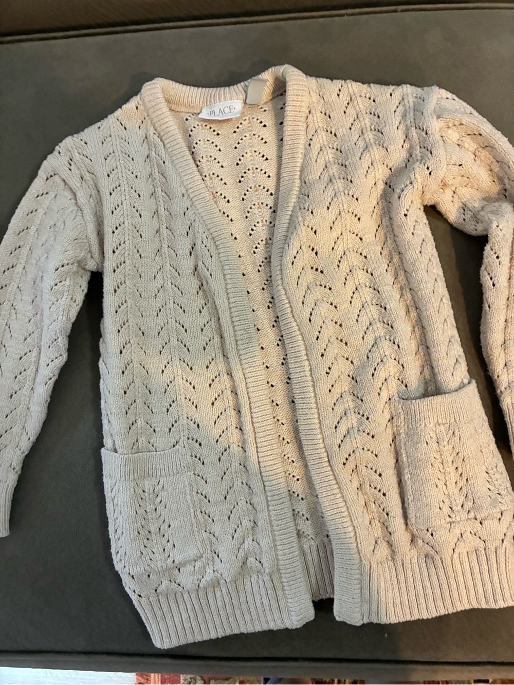 Place Cream Openwork Knit Cardigan